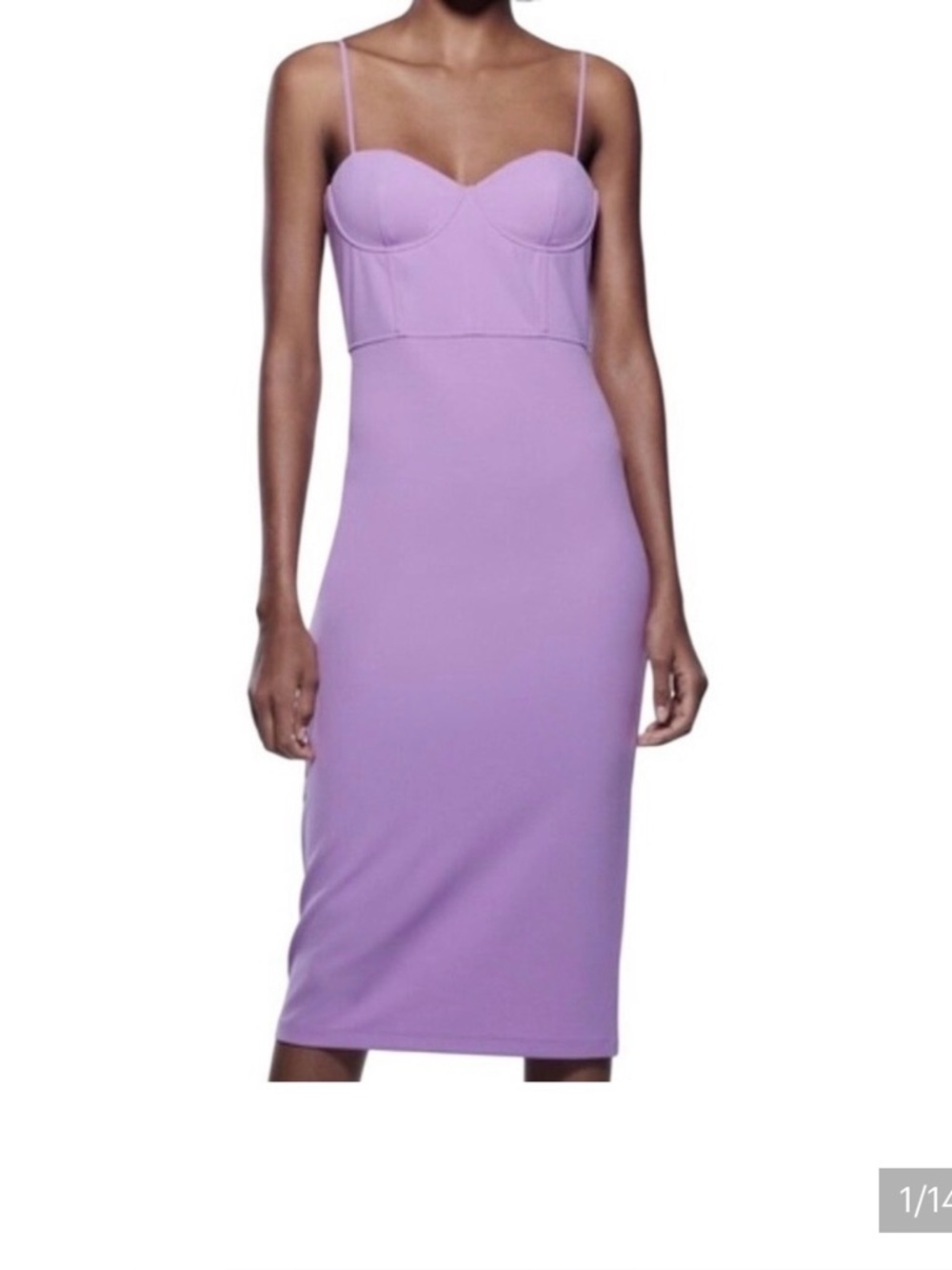 Zara Y2K Purple Corset Midi Dress Lavender Underwire Spaghetti Strap Bodycon M